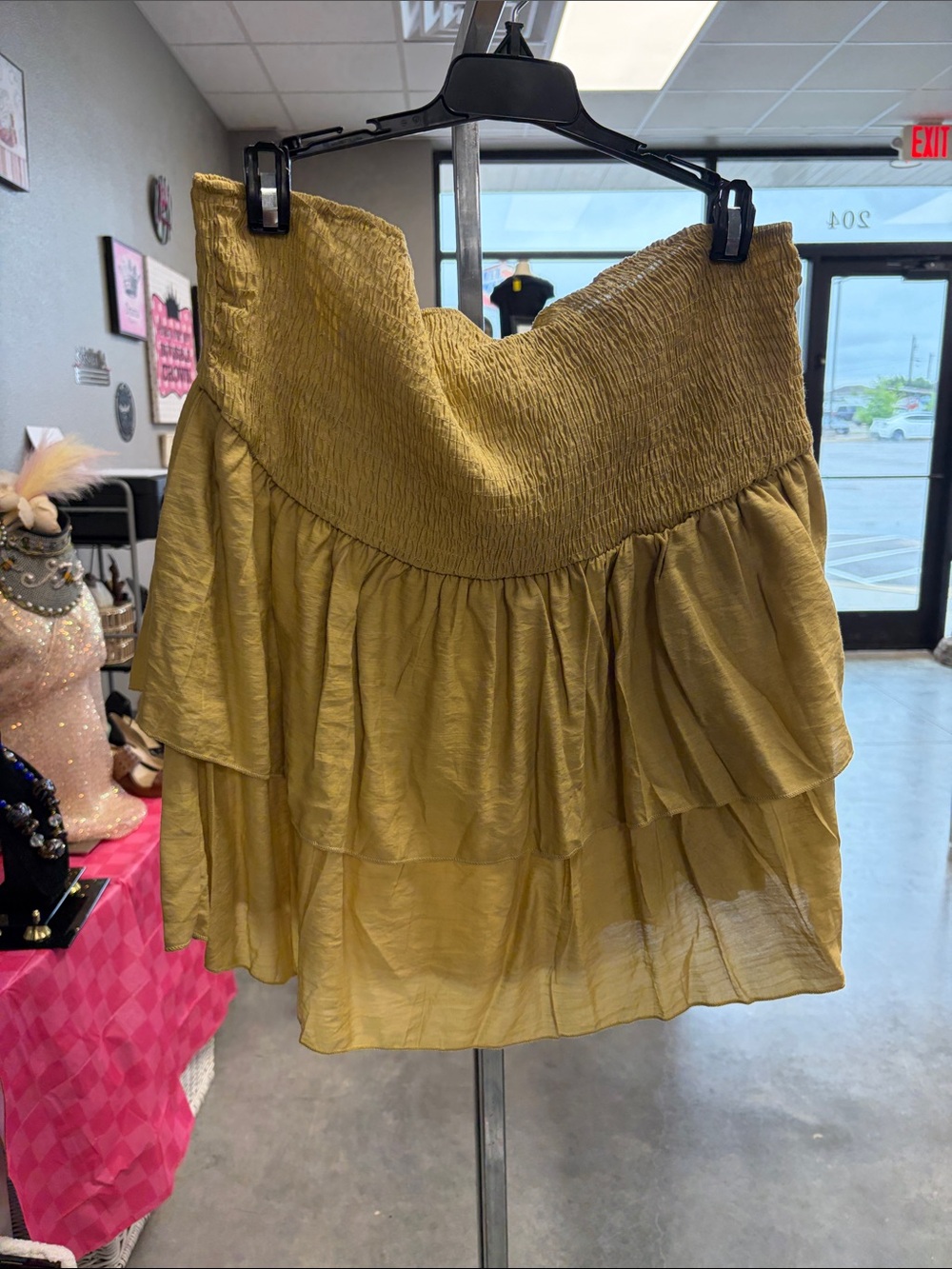 Smocked Strapless Tiered Crop Top - Mustard Yellow